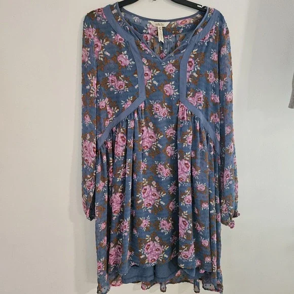 Matilda Jane Floral Flutter Twirl Dress L Women Balloon Sleeve Swiss Dot Midi Bl - Picture 11 of 11